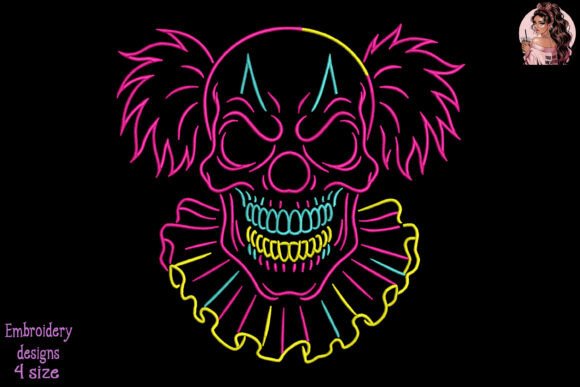 Download Neon Evil Clown Skull Embroidery - Skull Collection