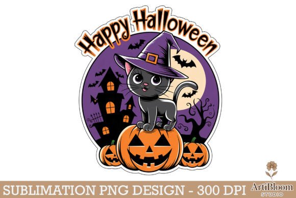 Download Happy Halloween Black Kitten Design Png - Happy Collection
