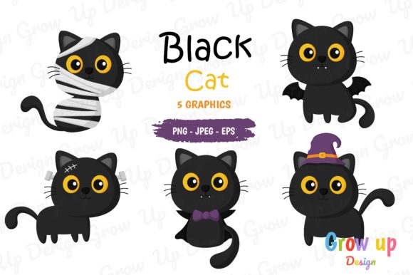 Download Happy Halloween Black Cat Clipart Set. - Happy Collection