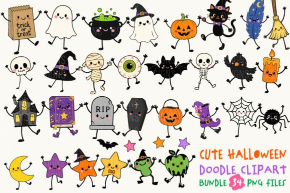 Download Cute Halloween Doodle Clipart Bundle PNG - Cute halloween Collection