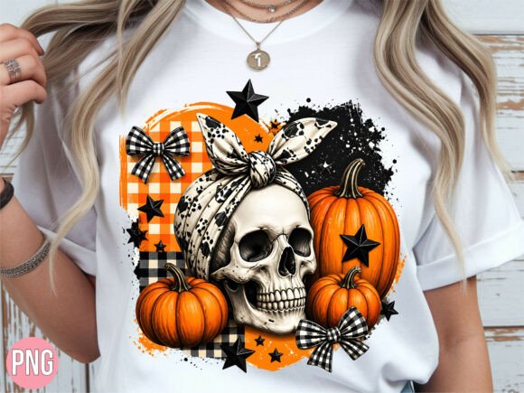 Download Gothic Skull Pumpkin Halloween Shirt PNG - Skull Collection