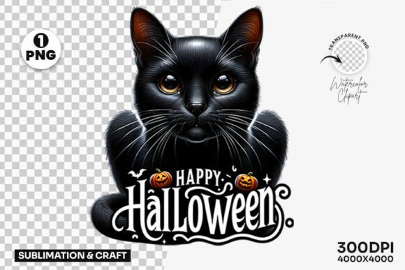 Download Happy Halloween Black Cat Clipart PNG - Happy Collection