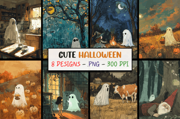 Download Cute Halloween Ghosts Illustrations PNG - Cute halloween Collection