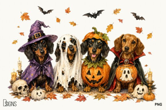 Download Cute Halloween Fall Dachshund Dog PNG - Cute halloween Collection