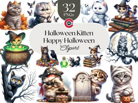 Download Cute Halloween Kitten Clipart PNG Bundle - Cute halloween Collection