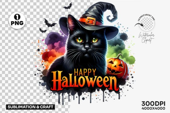 Download Happy Halloween Black Cat Witch Hat PNG - Happy Collection