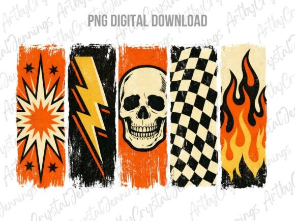 Download Vintage Retro Halloween Skull Flames PNG - Skull Collection