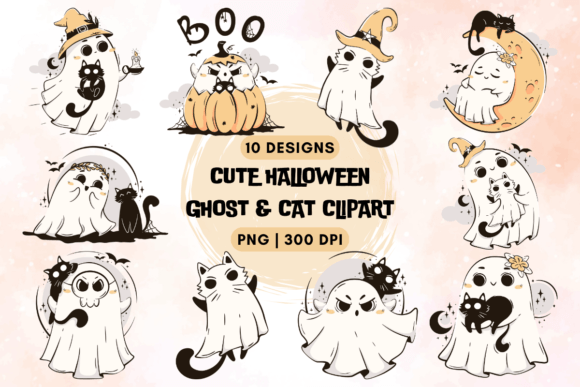 Download Cute Halloween Ghost &amp; Cat Clipart - Cute halloween Collection