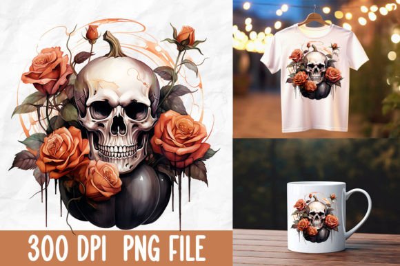 Download Grunge Gothic Retro Halloween Skull Rose - Skull Collection