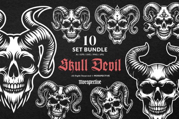 Download 10 Bundle Dark Art Skull Devil Horn - Skull Collection