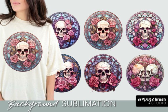 Download Stained Glass Halloween Skull Round PNG - Skull Collection