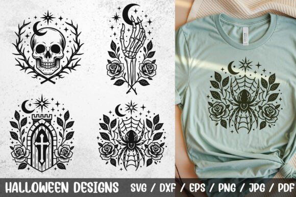 Download Gothic Halloween Skull &amp; Spider Web SVG - Skull Collection